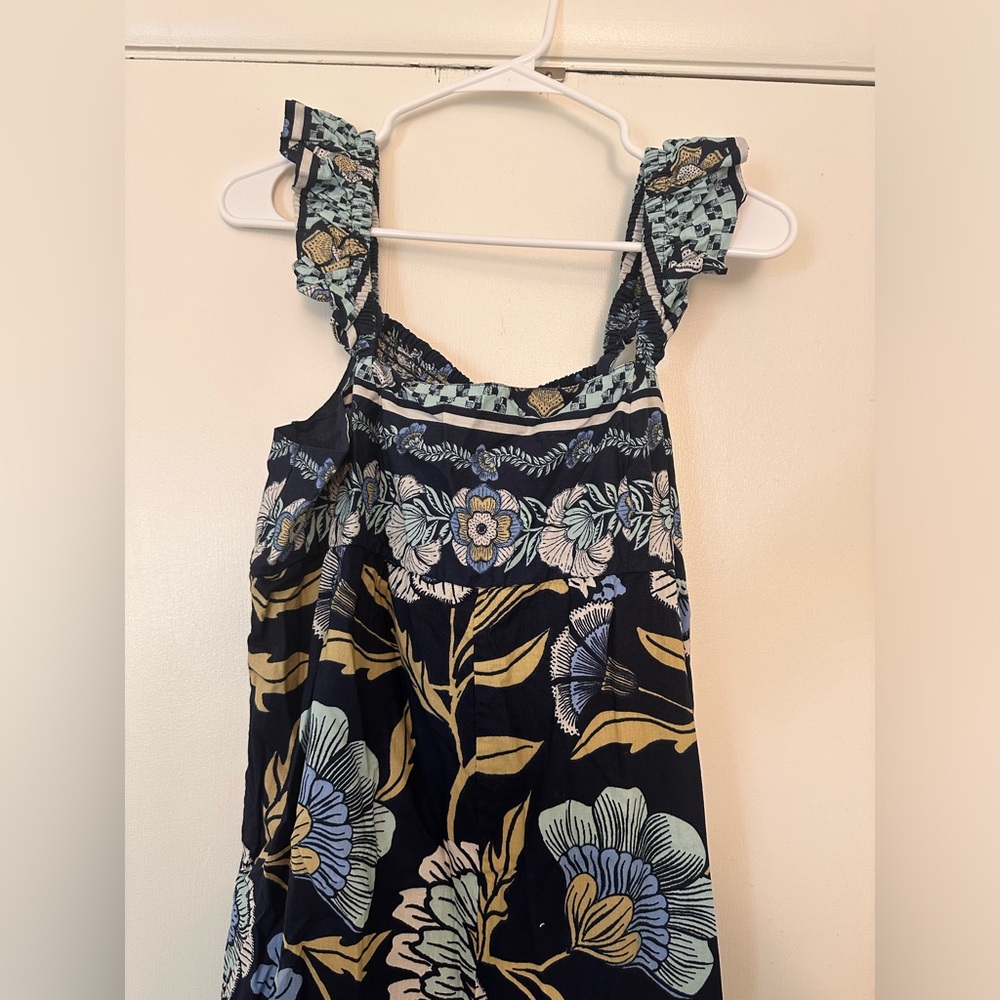Free People Navy Blue Floral Maxi Jumpsuit with Light Blue and Olive Accents - Picture 4 of 5